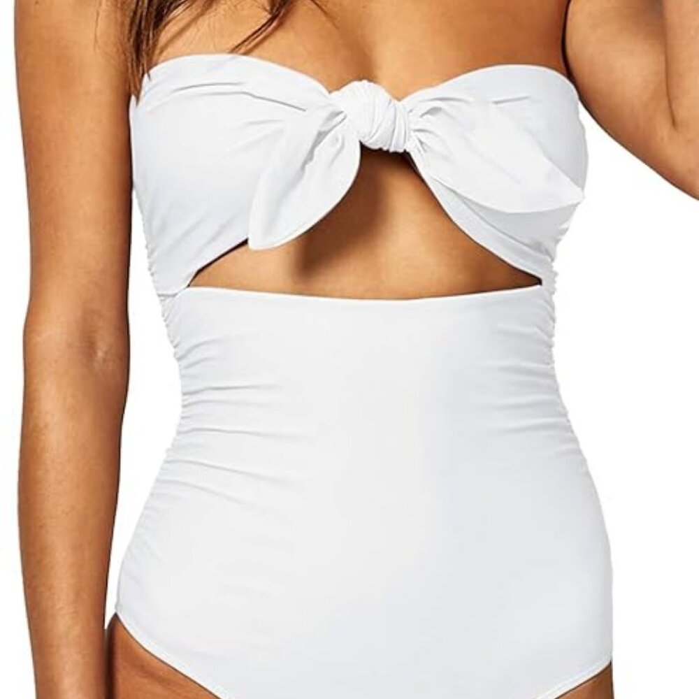 Women's white Tummy control Tie Knot Halter One Piece Bathing Suit size Medium